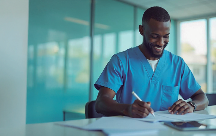 Dentist doing paperwork