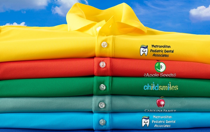 Stack folded polo shirts in bright colors