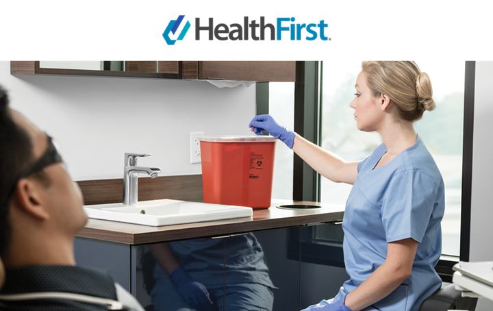 HealthFirst Sharps — nurse disposing of needle in drop box