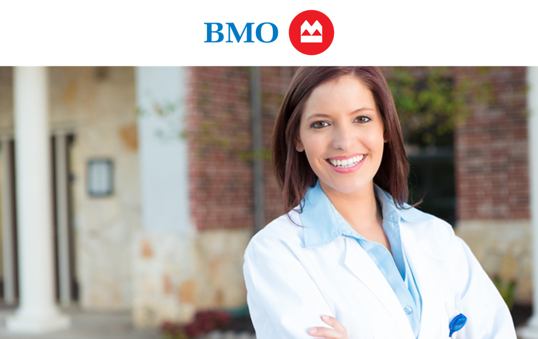 BMO logo with female dentist