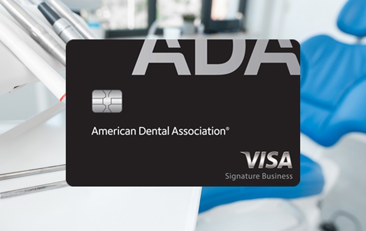 ADA VISA card with dental office chair in background.